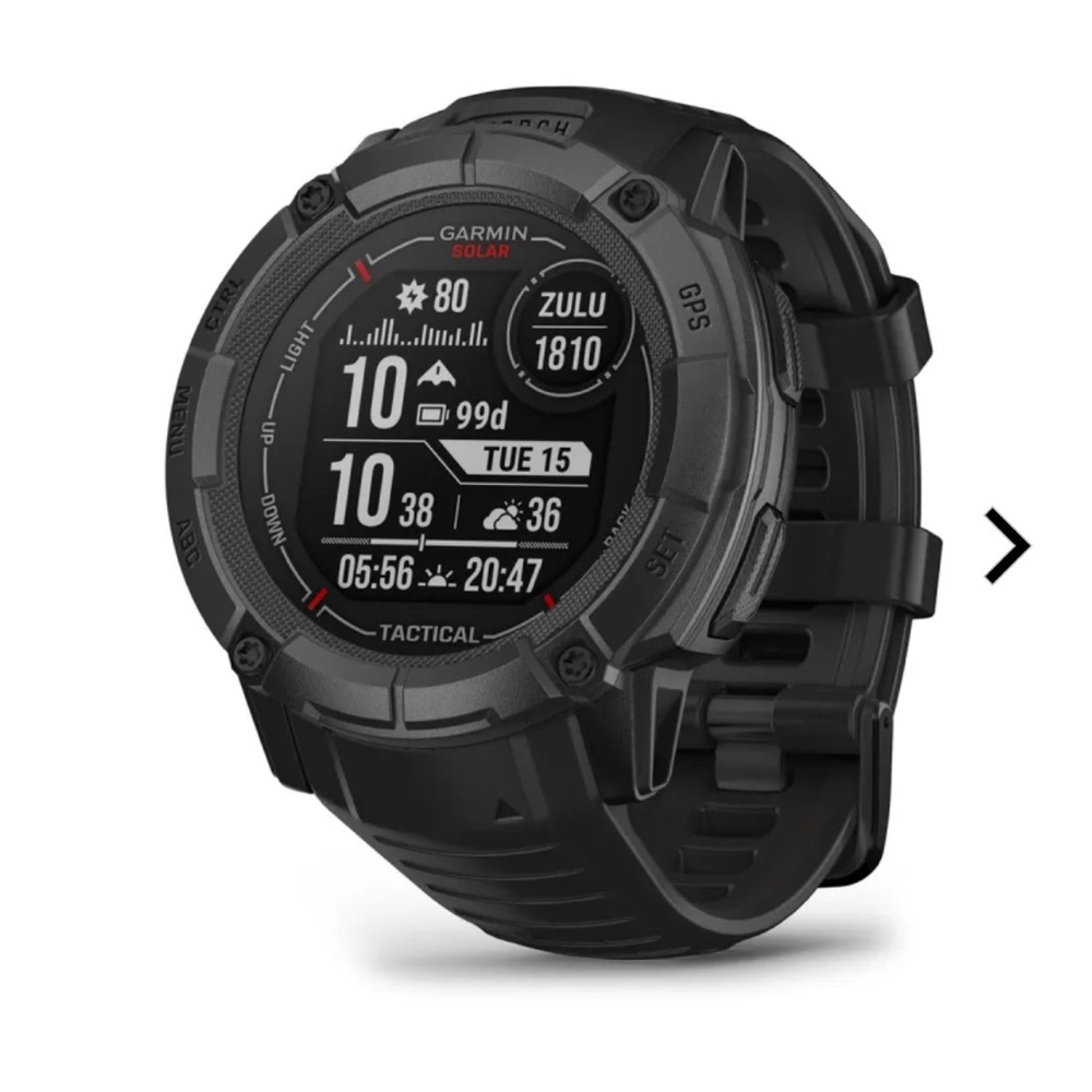 Garmin Black Smartwatch with Solar Charging and Tactical Design